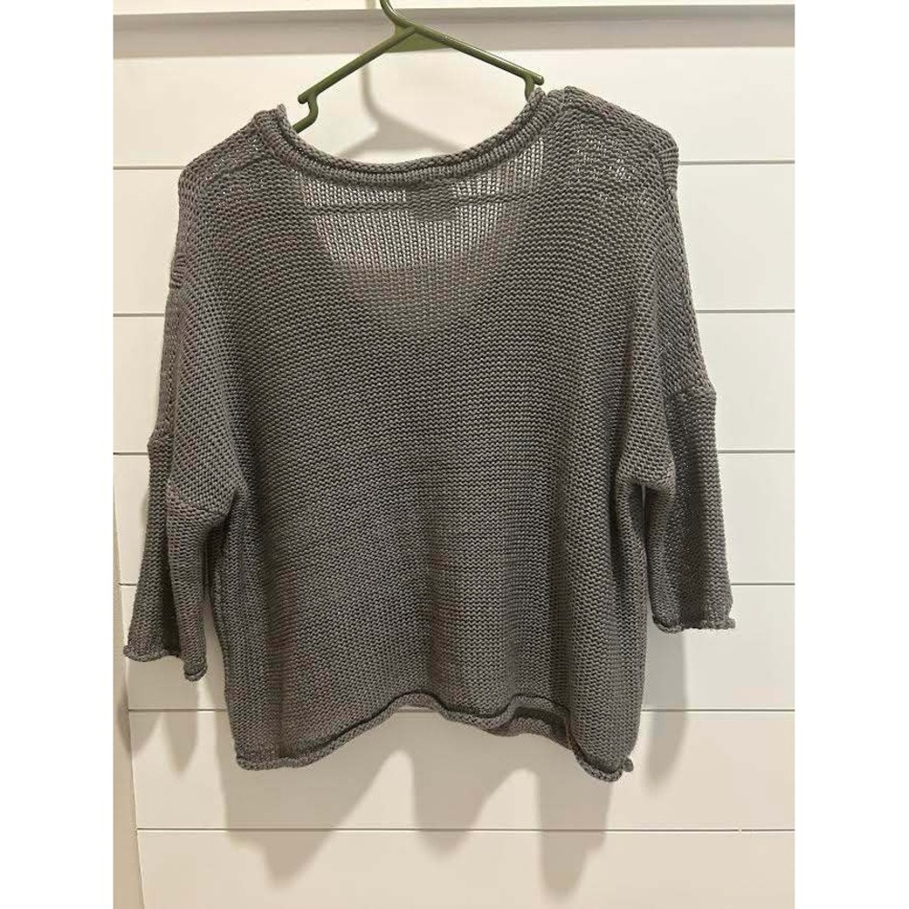 Lola Gray Distressed Chunky Knit V-Neck Sweater Womens S 3/4 Sleeve Artsy Langan - Picture 3 of 8